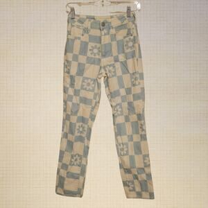 Checkered Floral Straight Leg Jeans PacSun Baby Blue Off White 24x28 Cotton